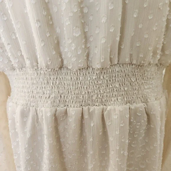New Lulus Dress XL Swiss Dot Peasant Long Slv Cream Womens Casual Party … - Picture 10 of 15
